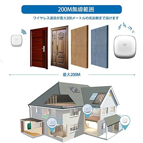 ワイヤレスチャイム 玄関ドアベル 自動発電 音と光で呼び出し 7色提示 