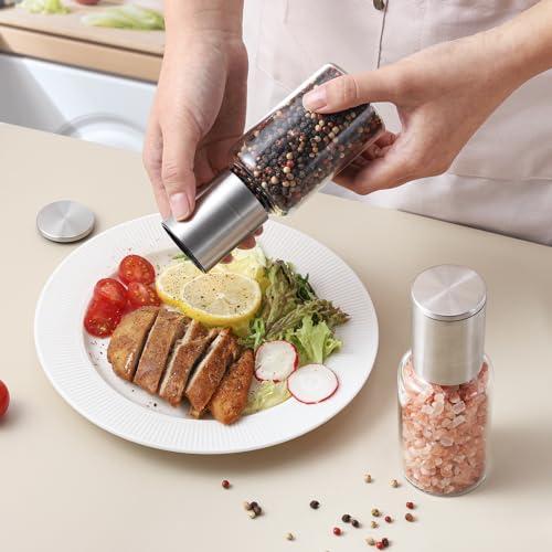 VKCHEF ペッパーミル 胡椒 手動 ソルト 岩塩 スパイスミル 透明 耐熱