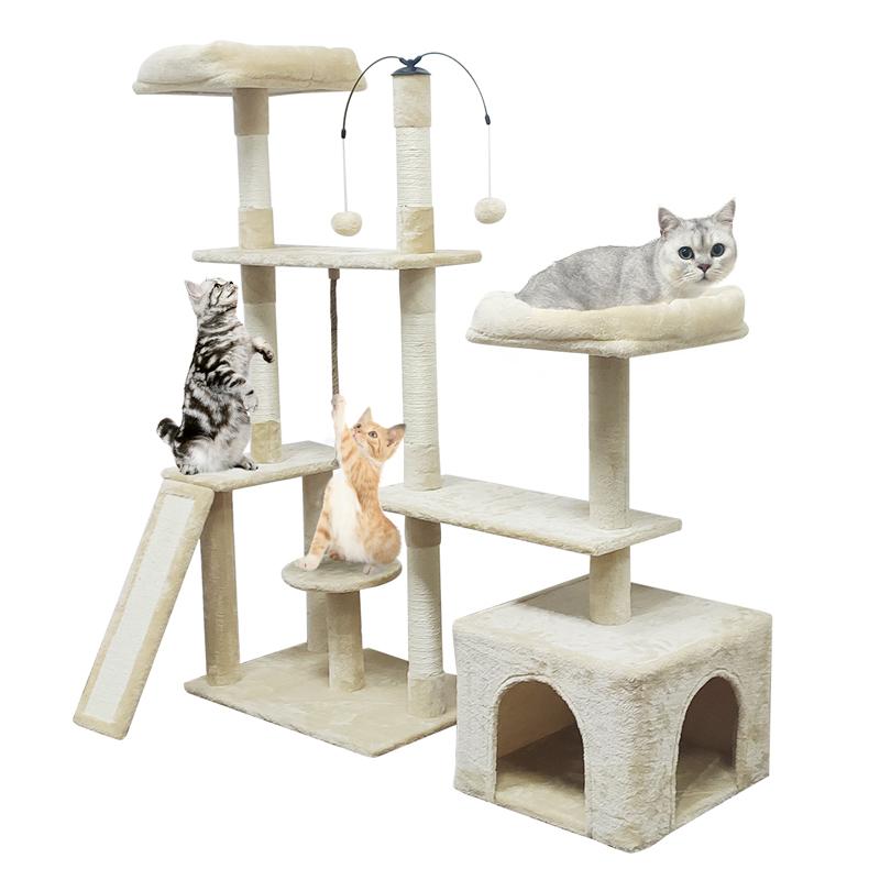 RAKU キャットタワー キャットツリー 据え置きキャットタワー 置き方2WAY 高さ136cm 猫タワー ねこハウス キャットランド 安定性