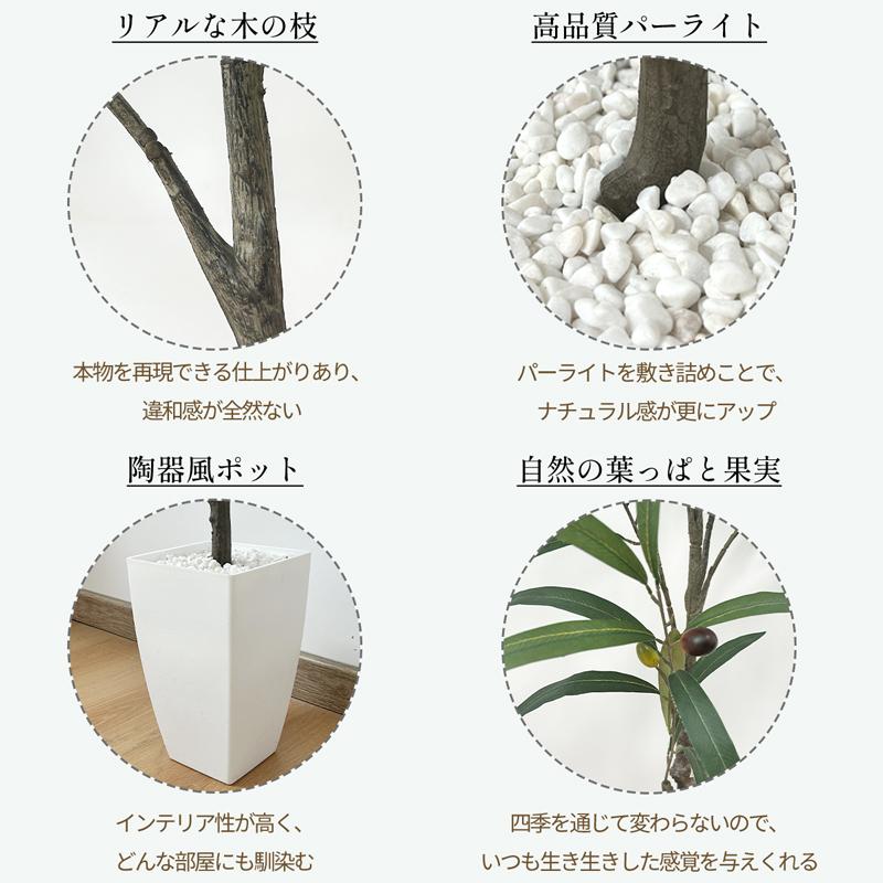 RAKU フェイクグリーン オリーブ 高さ135cm 観覧植物 人工観葉樹 観葉植物 造花 お手入れ不要 虫害の心配なし 自然な果実と葉っぱ 陶器風ポット｜ebisu-japan｜07