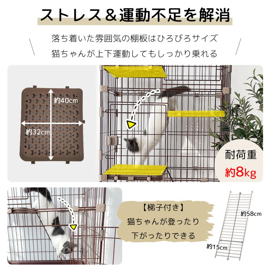 RAKU 猫ケージ 大型 キャットケージ 猫ハウス 1段 2段 3段組み替え自由 ワイド扉 組立簡単 多頭飼い 脱走防止 出入り自由 猫用 キャスター付き｜ebisu-japan｜13