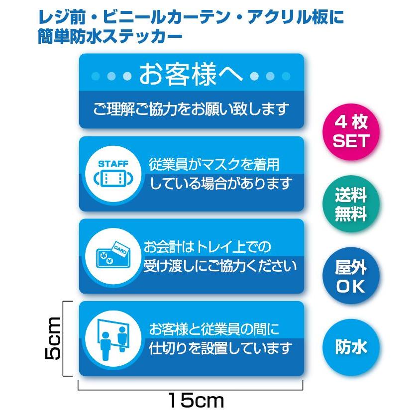 RE-3　レジまわりシール　青２色　ビニールカーテン、アクリル板に貼れる　４枚セット | 