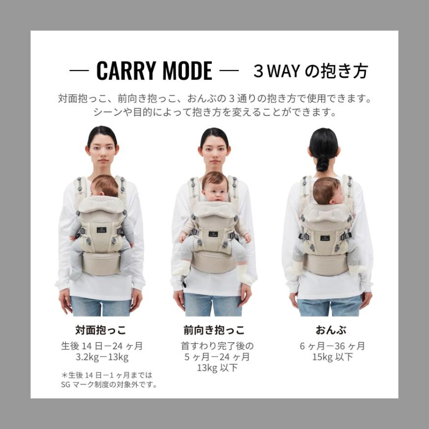 カーメイト (エールベベ) 抱っこ紐 だっこひも ベビーキャリア スリー ブラック 3WAY 対面抱き 前向き抱き おんぶ 0ヶ月~36ヶ月まで 新生児から使える BB900_7