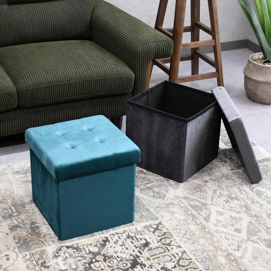 スツール コンパクト 収納BOX おしゃれ ベロア調 オットマン 収納