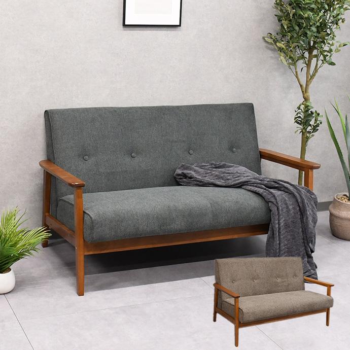 ソファー 2人掛け ファブリック おしゃれ 木肘 北欧 シンプル 2P