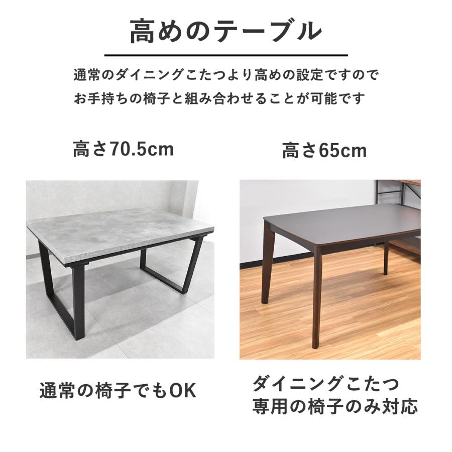 ダイニングこたつ 4人掛け セラミック調 135cm幅 こたつテーブル ハイ