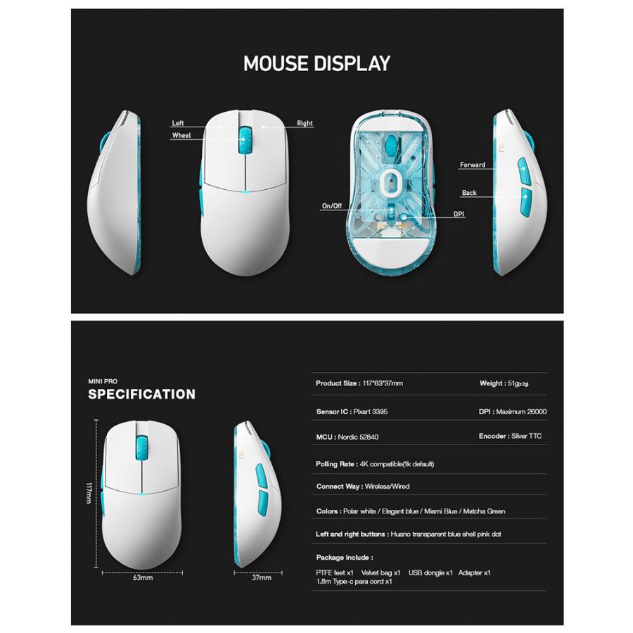 LAMZU LAMZU Atlantis Mini Pro ワイヤレスゲーミングマウス Polar