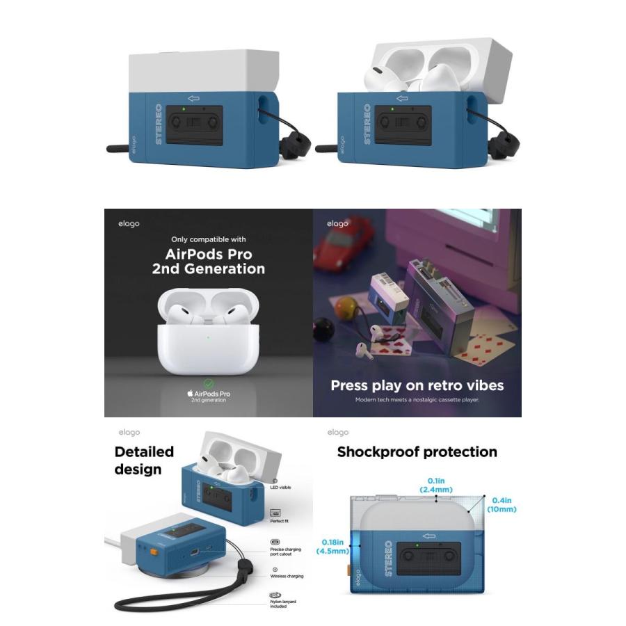 elago AirPods Pro 第2世代 CASSETTE PLAYER CASE ストラップ付き