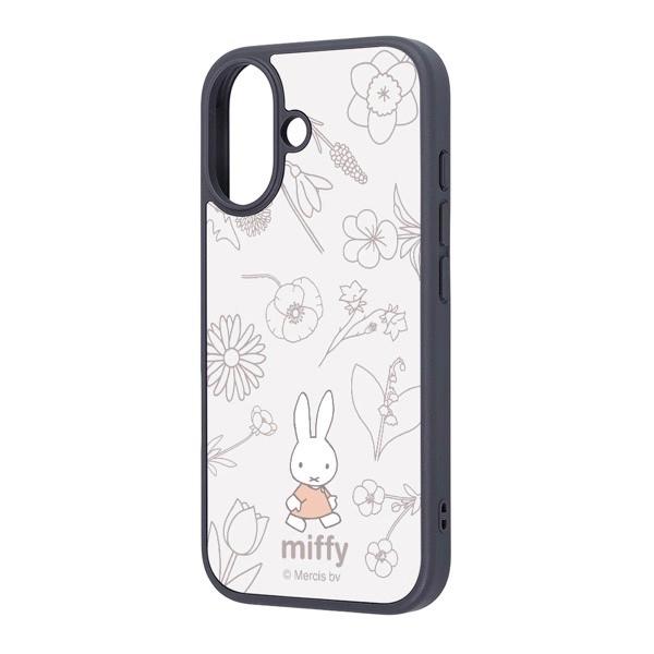 ingrem iPhone 17 ケース ミッフィー maru 衝撃吸収 バンパー ハイブリッドケース フラワー ブラック IQ-BP52K4TB/MF49