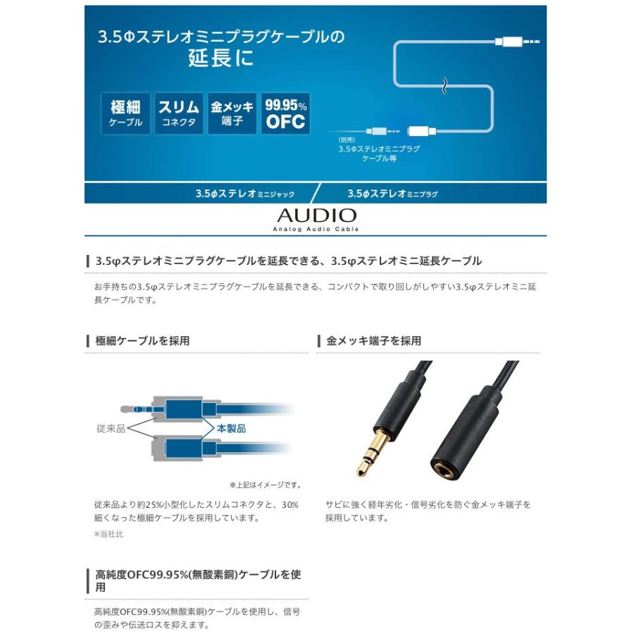 ケーブル エレコム ELECOM ステレオミニケーブル 延長コード ブラック 3.0m DH-MPJN30 ネコポス不可｜ec-kitcut｜02