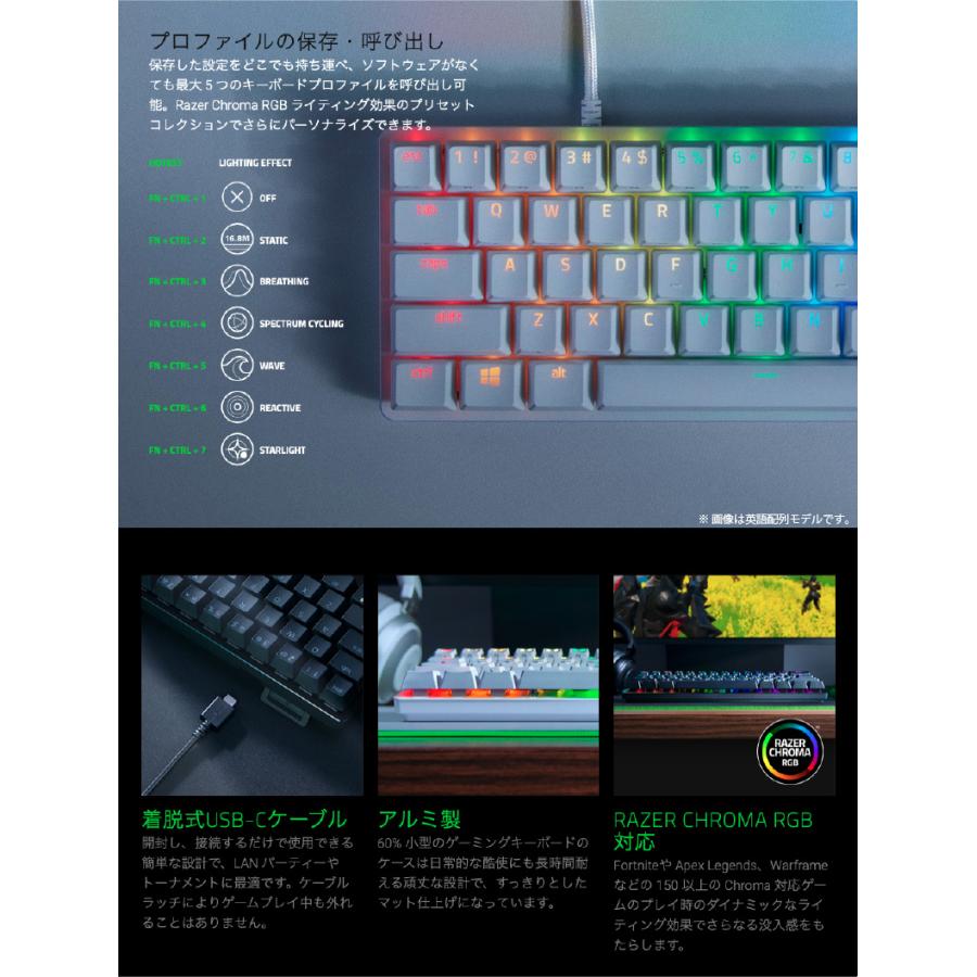 Razer Huntsman Mini JP 日本語配列 静音リニアオプティカルスイッチ ゲーミング ミニキーボード Mercury White RZ03-03391100-R3J1 | HUNTSMAN | 04