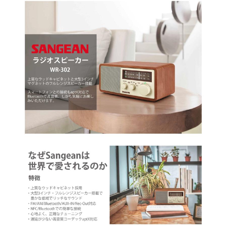 Sangean WR-302 ワイドFM / AMラジオ Bluetooth スピーカー チェリー+