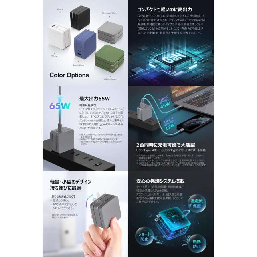 DIGIFORCE（デジフォース） USB充電器 65W GaN PD対応 Fast Charger USB-A 1ポート / USB ...