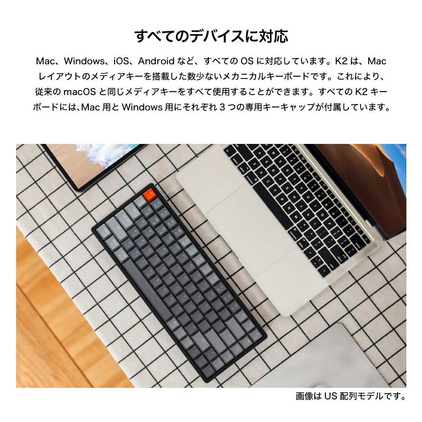Keychron K2 V2 Mac日本語配列 新レイアウト 有線 ワイヤレス 両対応 Gateron 茶軸 87キー WHITE LEDライト メカニカルキーボード ネコポス不可｜ec-kitcut｜05