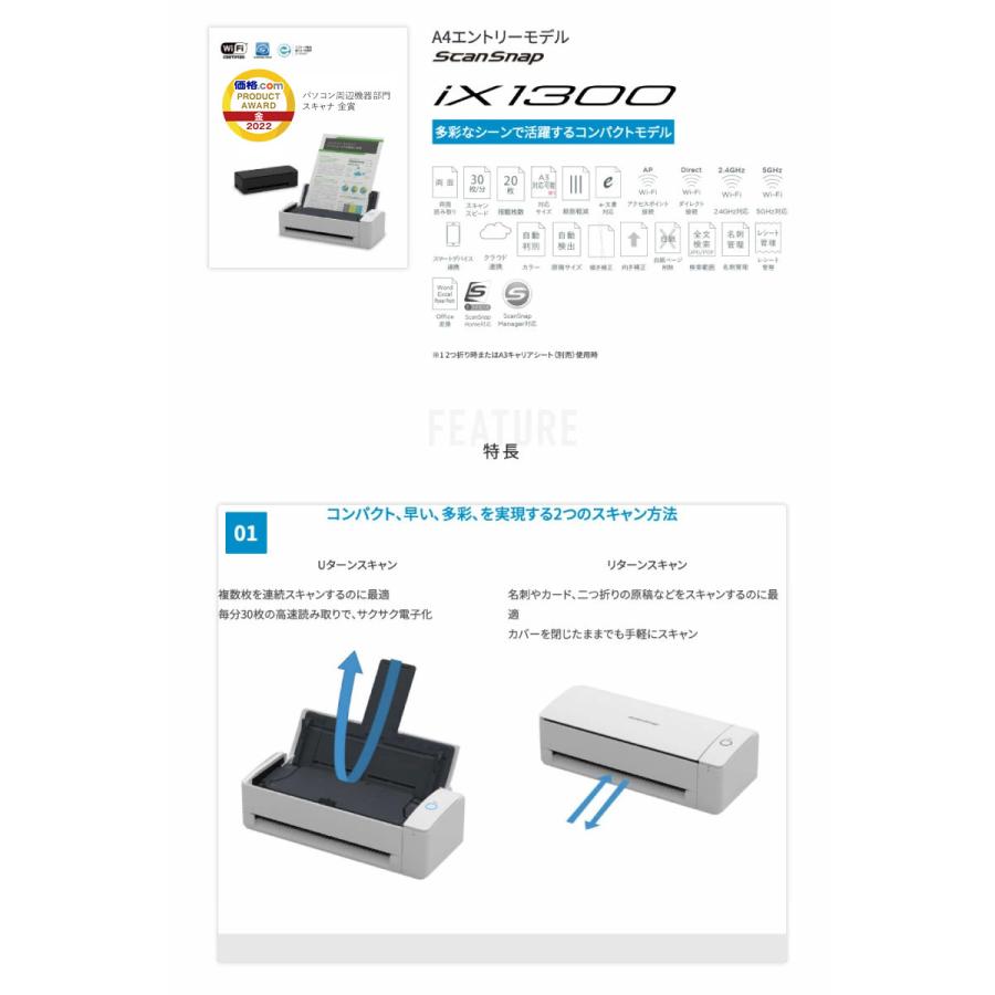 ScanSnap PFU リコー iX1300 ホワイト FI-IX1300A ピーエフユー RICOH