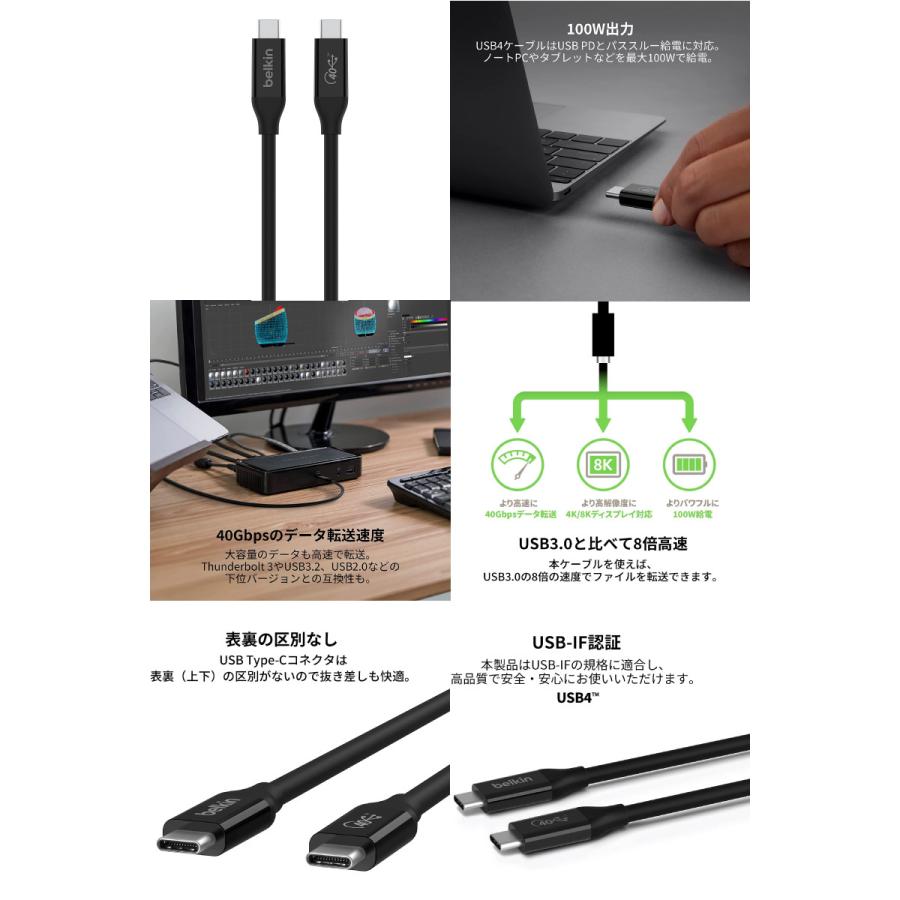 BELKIN ベルキン CONNECT USB 4 ケーブル 0.8m ブラック INZ001bt0.8MBK ネコポス送料無料｜ec-kitcut｜02