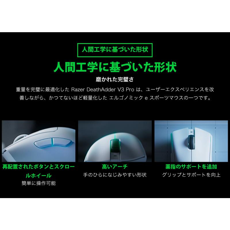 Razer レーザー DeathAdder V3 Pro 有線 / 2.4GHz ワイヤレス 両対応 エルゴノミックデザイン 超軽量ゲーミングマウス White Edition ネコポス不可 rms23｜ec-kitcut｜03