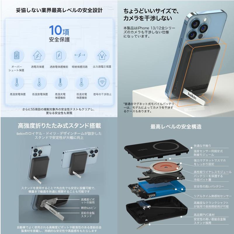 BELKIN BoostCharge Magnetic Wireless Battery 5000 + Stand MagSafe対応 7.5W ワイヤレス モバイルバッテリー 5000mAh ホワイト ベルキン | Belkin | 02