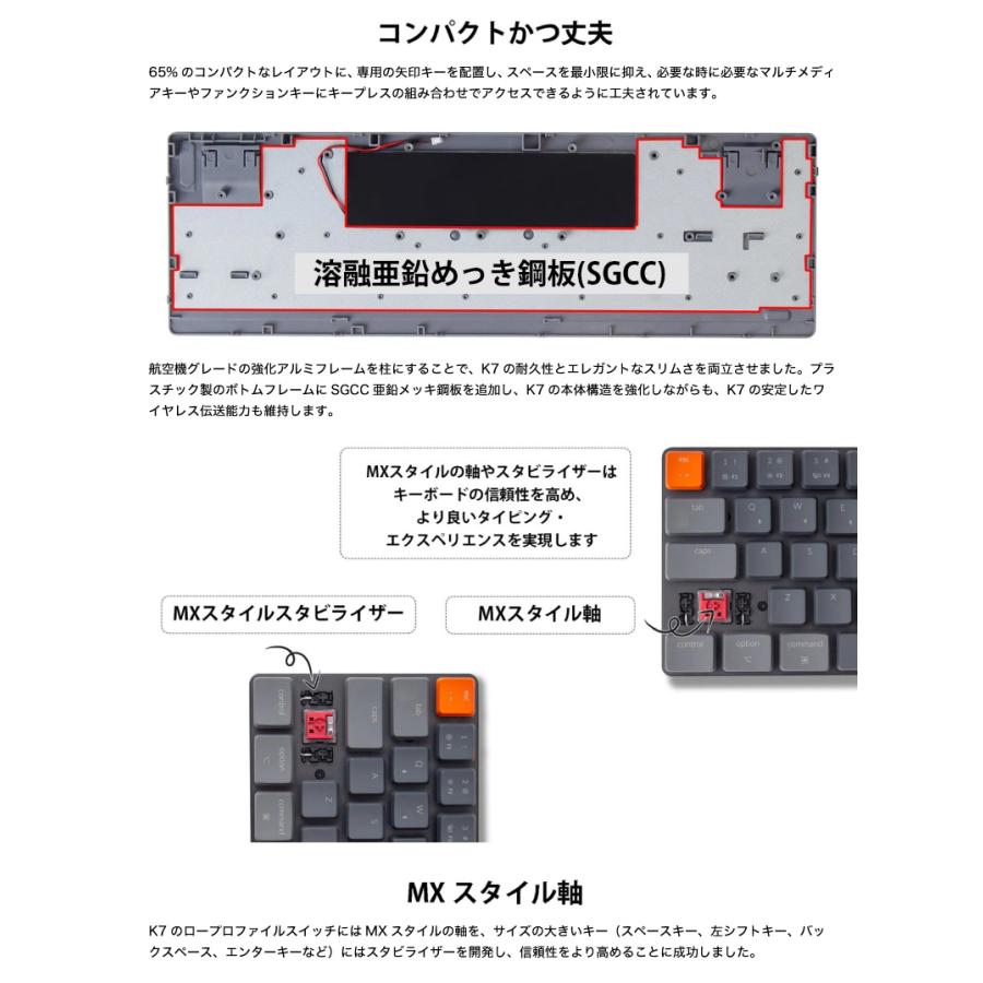 Keychron K7 Mac日本語配列 ロープロファイル Gateron 赤軸 71キー 