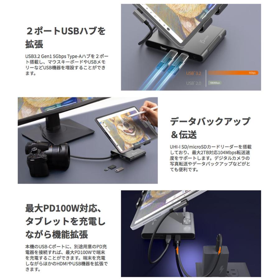j5 create ドッキングタブレットスタンド USB Type-C 7in1 PD対応 4K60