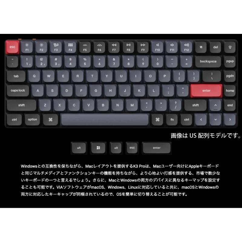 Keychron K3 Pro QMK/VIA Mac日本語配列 赤軸 White LEDライト Gateron 