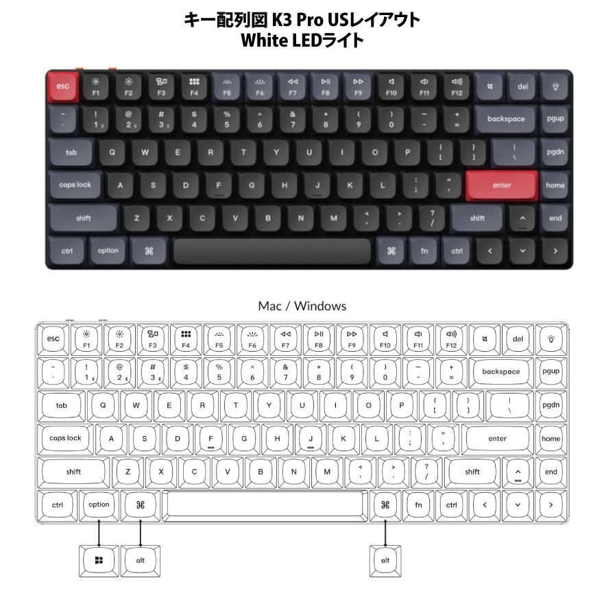 Keychron K3 Pro QMK/VIA Mac英語配列 青軸 White LEDライト Gateron ロープロファイル メカニカルキーボード ネコポス不可｜ec-kitcut｜10