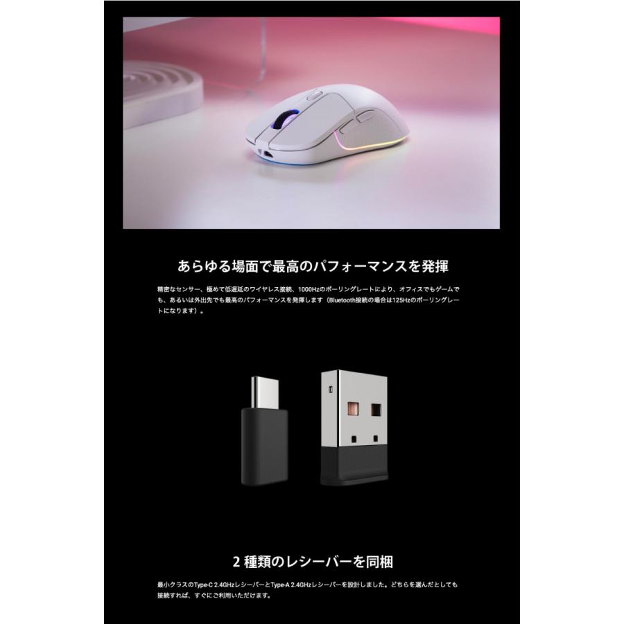Keychron M3 ワイヤレスマウス 有線 / Bluetooth 5.1 / 2.4GHz ワイヤレス対応 USB A / Type-C レシーバー付属 ホワイト M3-A3