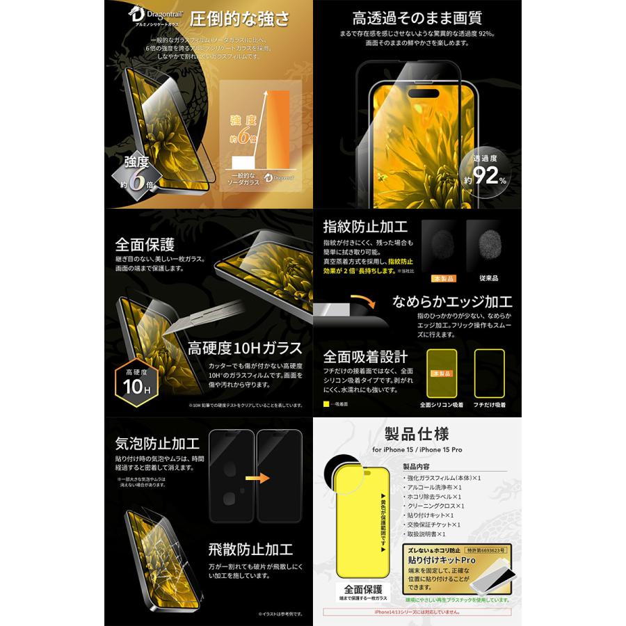 LEPLUS ルプラス iPhone 15 / 15 Pro Dragontrail GLASS 全画面保護 0.33mm 超透明 LN-IM23FGFDY ネコポス送料無料｜ec-kitcut｜02