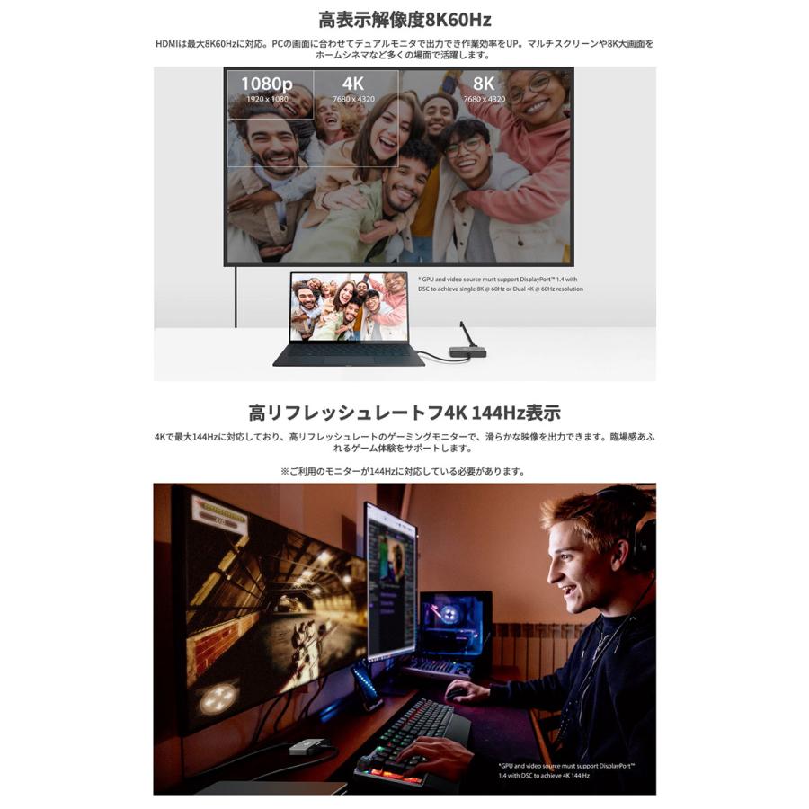 j5 create ジェイファイブクリエイト USB Type-C シングル8K MSTデュアル HDMI アダプター JCA465の画像
