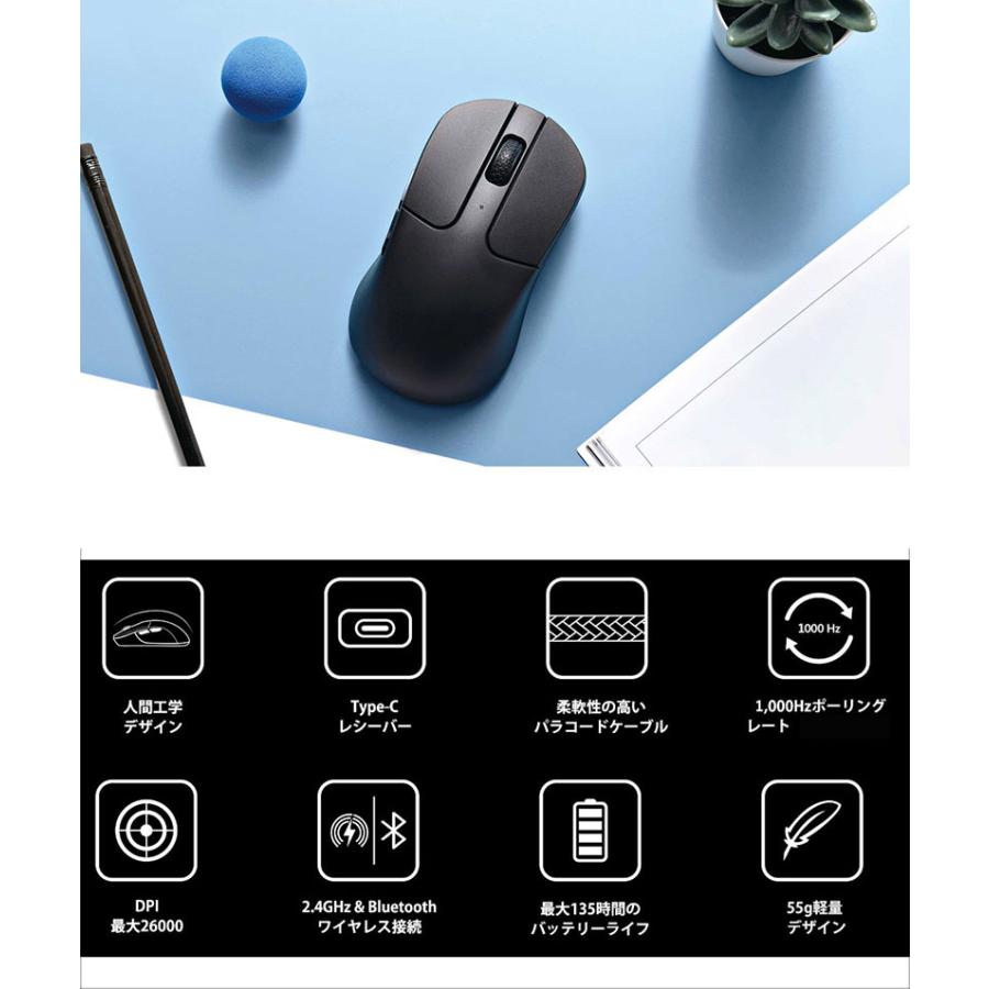 Keychron M3 Mini ワイヤレスマウス 有線 / Bluetooth 5.1 / 2.4GHz ワイヤレス対応 USB A / Type-C レシーバー付属 ブラック