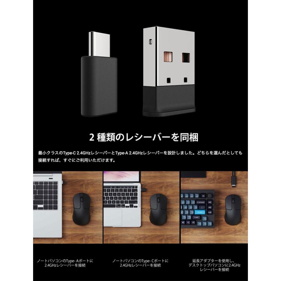 Keychron M3 Mini ワイヤレスマウス 有線 / Bluetooth 5.1 / 2.4GHz ワイヤレス対応 USB A / Type-C レシーバー付属 ホワイト