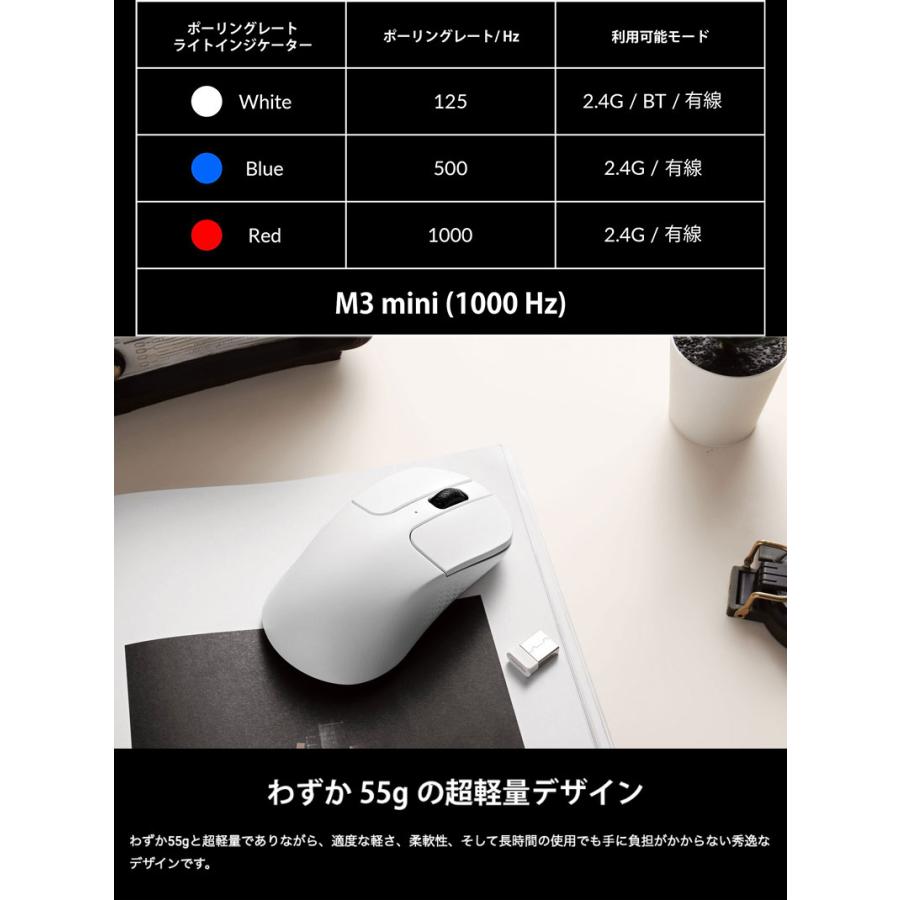 Keychron M3 Mini ワイヤレスマウス 有線 / Bluetooth 5.1 / 2.4GHz ワイヤレス対応 USB A / Type-C レシーバー付属 ホワイト