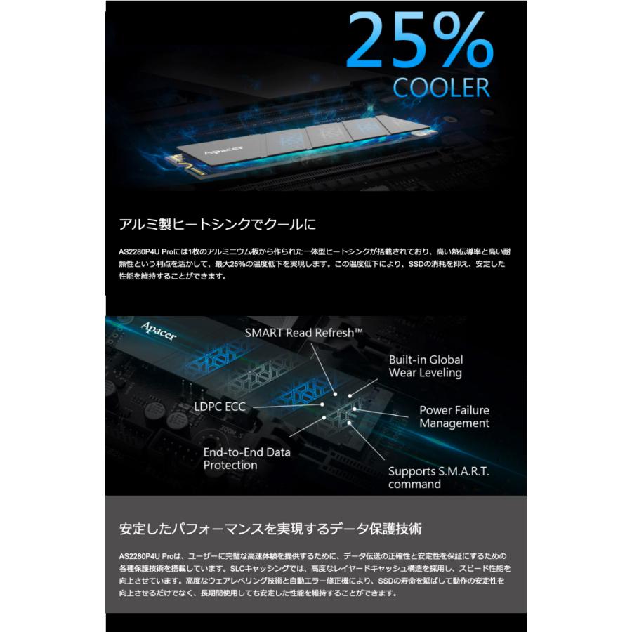 Apacer M.2 PCIe Gen3 x4 256GBヒートシンク付、新品 公式直販サイト