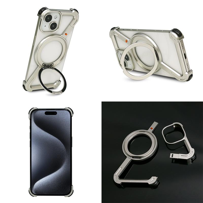 HACRAY ハクライ iPhone 15 360 RingStandバンパー アルミ・シルバー HR26884i15 | HACRAY | 01
