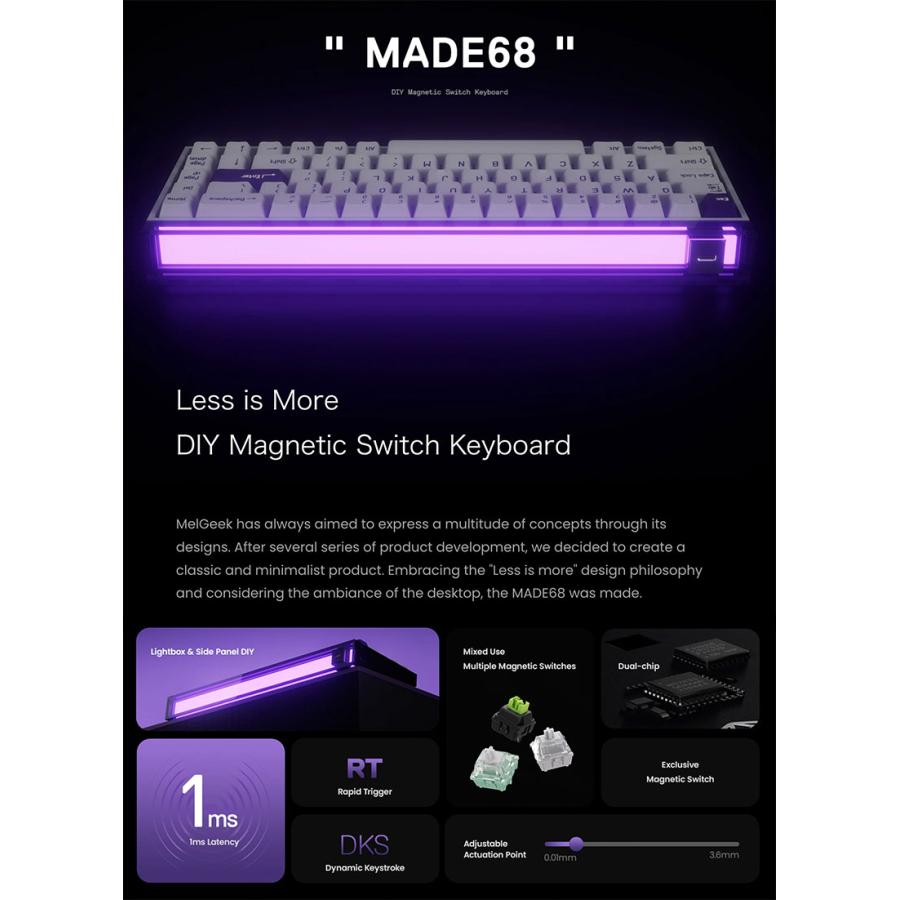 Melgeek made68 ラピットトリガー キーボード 68 60% Rabbit0-Shop / MelGeek MADE68 Air Purple ラピッドトリガー