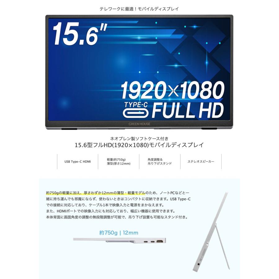 GREEN HOUSE（グリーンハウス） 15.6型 Type-C PD対応 モバイル