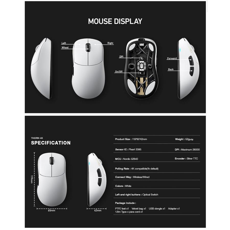 LAMZU LAMZU Thorn ワイヤレスゲーミングマウス White ラムズ : キット