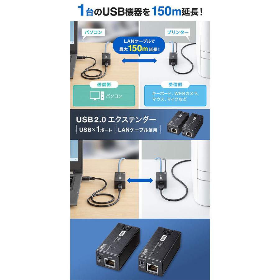 SANWA サンワサプライ USB2.0 エクステンダー 150m延長、1ポート USB-EXSET5 | SANWA SUPPLY | 03