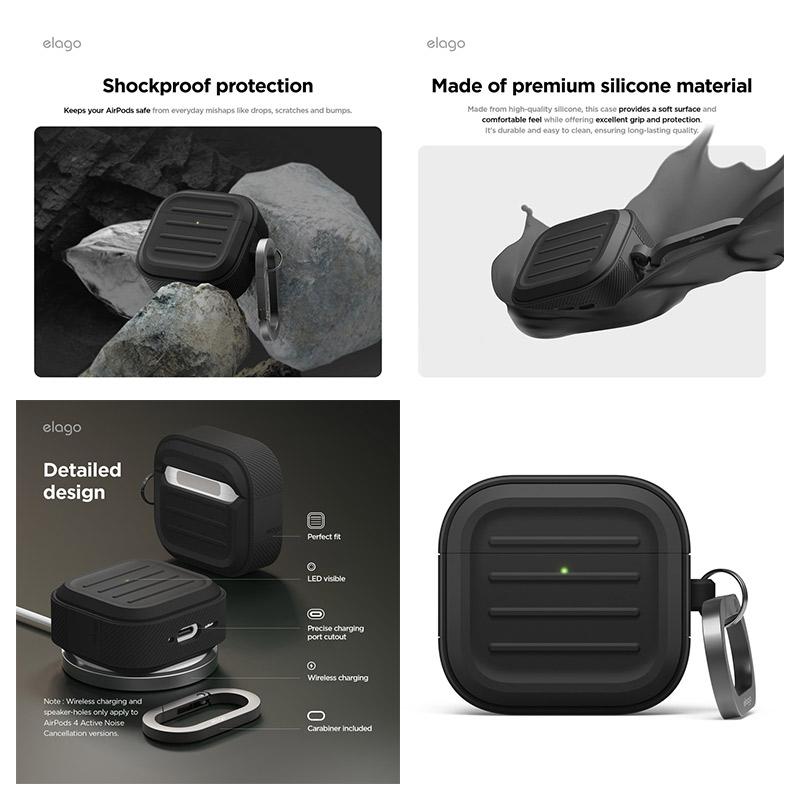 elago エラゴ AirPods 4 ARMOR CASE シリコンケース カラビナ付き