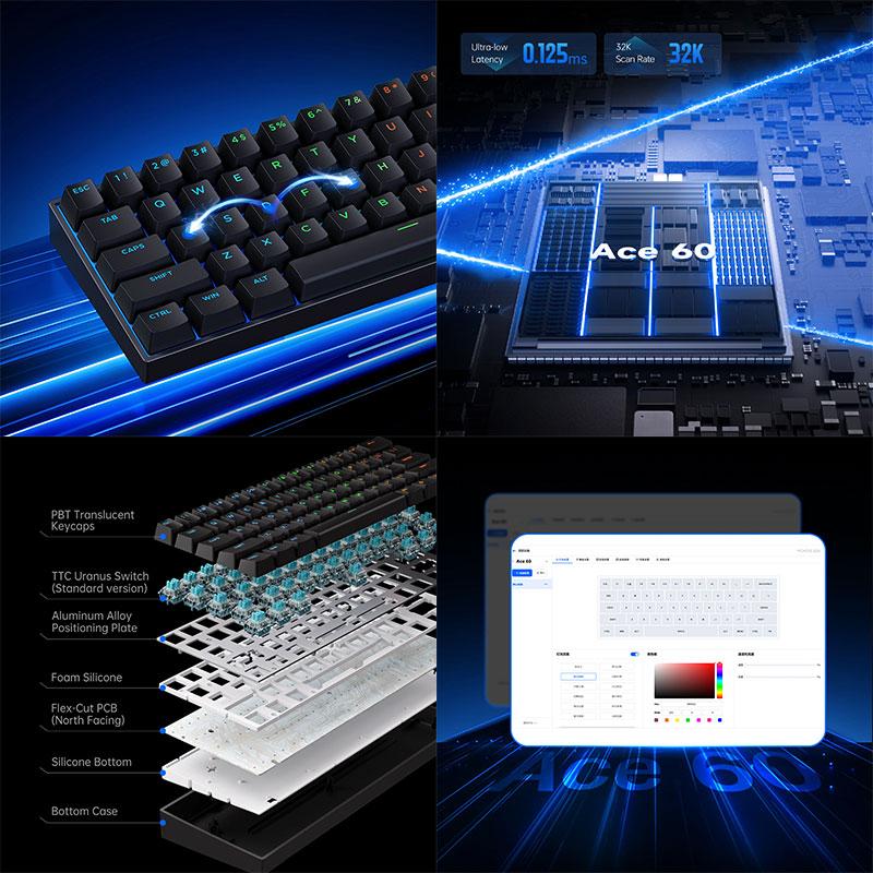 MCHOSE ACE60 Pro 60% 英語配列 有線 8000Hz ラピッドトリガー