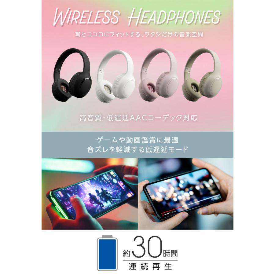 GREEN HOUSE ワイヤレスヘッドホン ピンク　本体 GREEN HOUSE（グリーンハウス） Bluetooth 5.3 ワイヤレスヘッドホン
