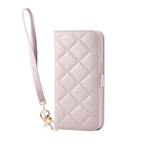 エレコム ELECOM iPhone 16e レザーケース 手帳型 キルティング ハンドストラップ付き &Me グレージュ PM-A25SPLFJM4GB | ELECOM