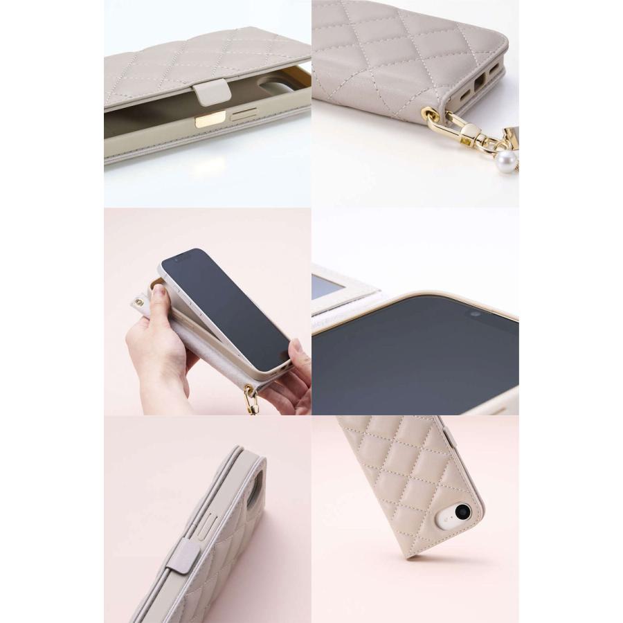 エレコム ELECOM iPhone 16e レザーケース 手帳型 キルティング ハンドストラップ付き &Me グレージュ PM-A25SPLFJM4GB | ELECOM | 04