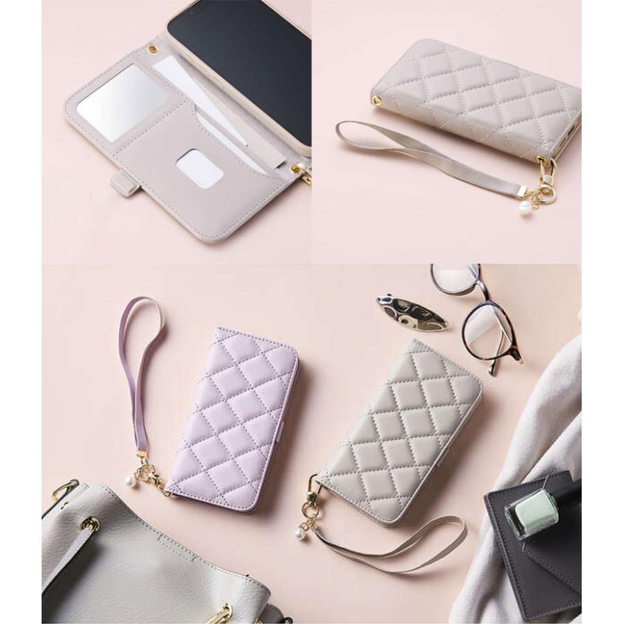 エレコム ELECOM iPhone 16e レザーケース 手帳型 キルティング ハンドストラップ付き &Me グレージュ PM-A25SPLFJM4GB | ELECOM | 05