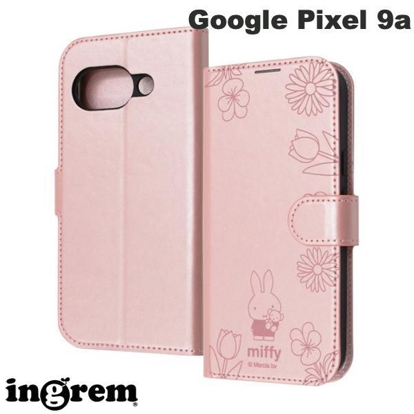 ingrem Google Pixel 9a ミッフィー 衝撃吸収 マグネットベルト シンプル 手帳型レザーケース ミッフィー_ピンクフラワー