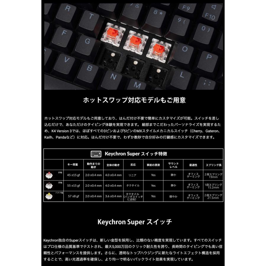 Keychron K4 Version 3 QMK Mac英語配列 Keychron Superスイッチ ホットスワップ 赤軸 RGBライト カスタム・メカニカルキーボード_7