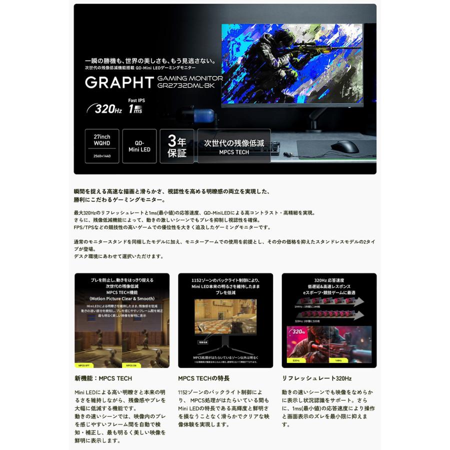 Team GRAPHT チームグラフト Gaming Monitor Mini-LED 搭載 27インチ