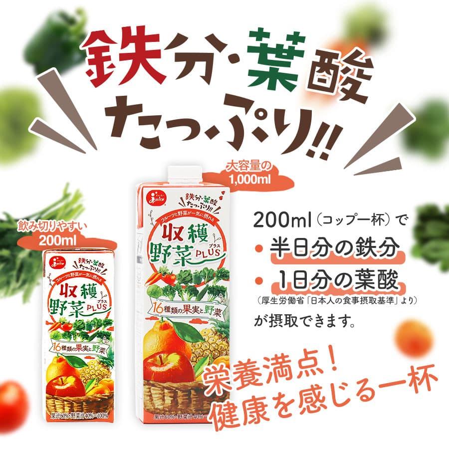 ジューシー 収穫野菜PLUS 16種類の果実と野菜 [200ml紙×24本入] : JA
