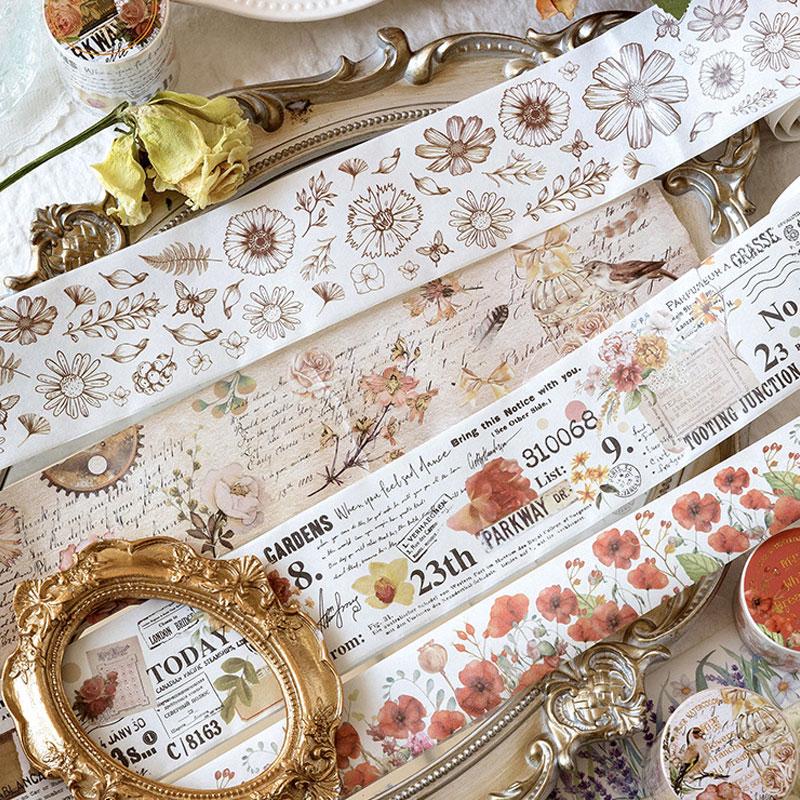 コラージュ 素材 マスキングテープ マステ 花 鳥 総柄 ジャンク