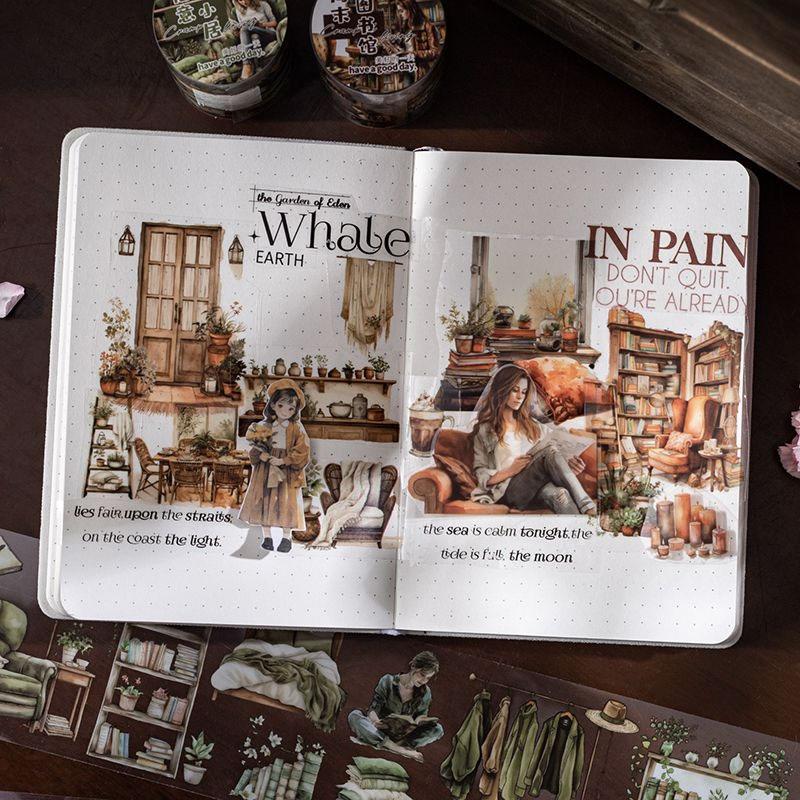 コラージュ 素材 マスキングテープ マステ 部屋 インテリア 本屋 本棚